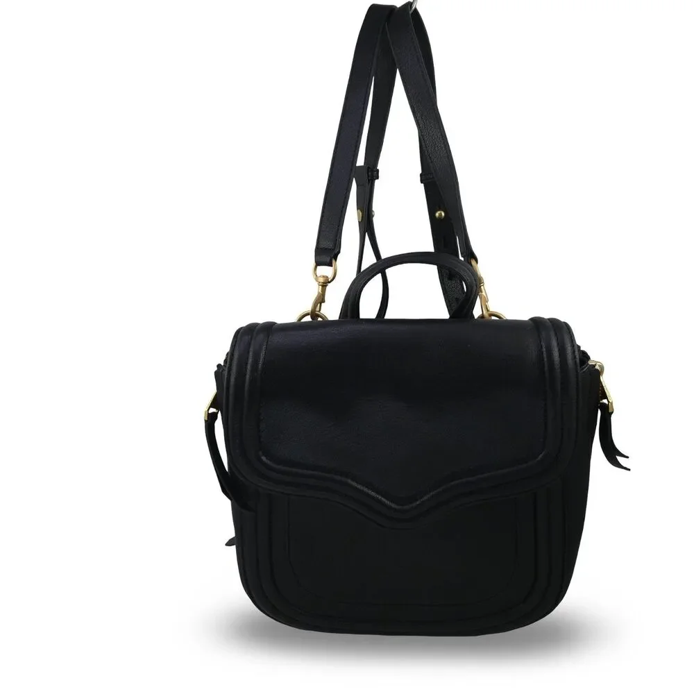 REBECCA MINKOFF Maia Medium Saddle Leather Shoulder Crossbody Bag Black $275